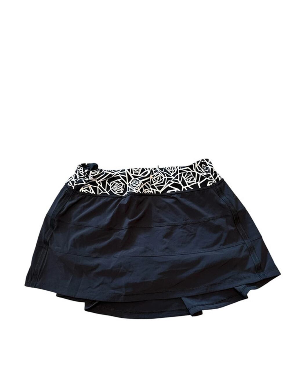 HTF Lululemon Pace Rival Skirt Posey Black White Geometric Rose Flounce - Sz 8